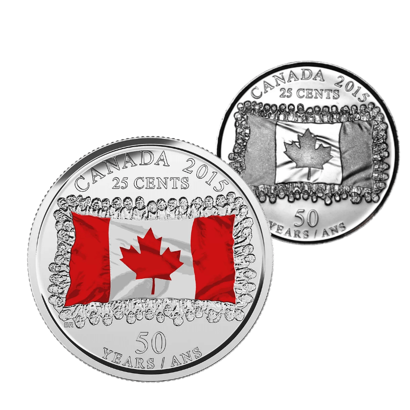 2015 Canada Circulation Canadian Flag Coloured 25 Cent Quarter From Roll UNC 
