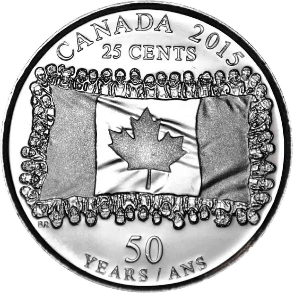 2015 Canadian 25 Cent National Flag 50 Years Coloured & Non-Coloured Quarter Coin - UNC ex Mint Roll - Image 3