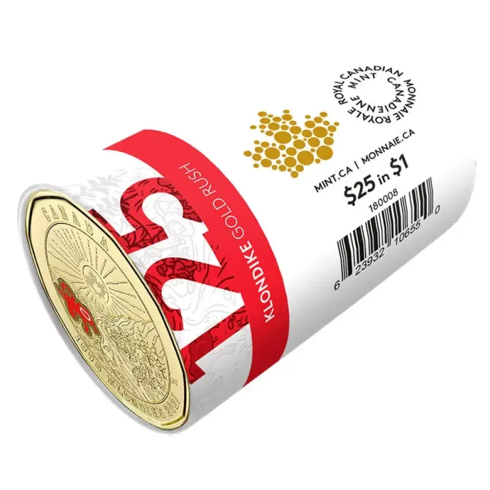 2021 (1896-) Canadian $1 Klondike Gold Rush 125th Anniv Coloured Loonie Special Wrap Coin Roll