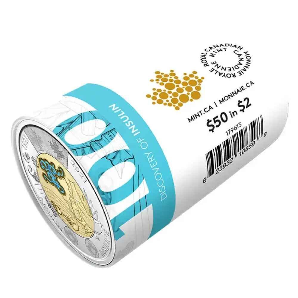 canadian-2-dollar-discovery-of-insulin-100th-anniv-toonie-coloured-special-wrap-coin-roll