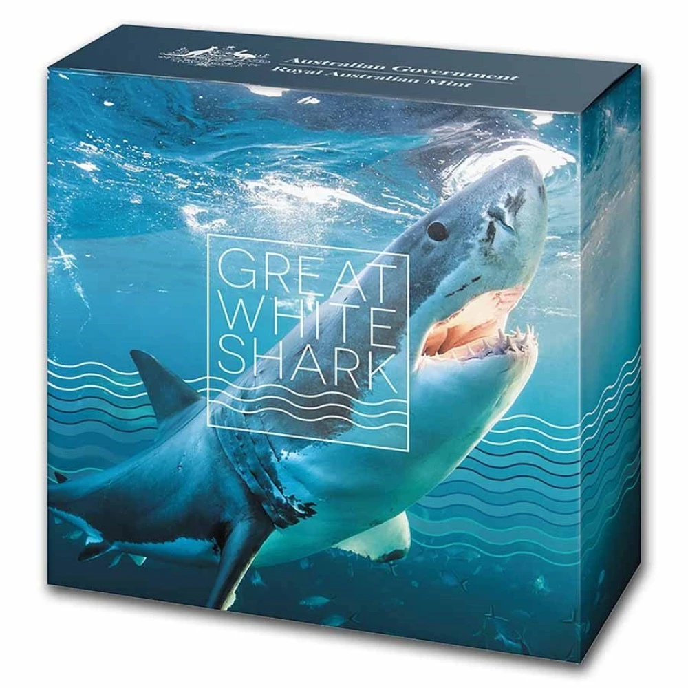 2022 $5 The Great White Shark 1oz Silver Proof Coloured Coin - Image 4