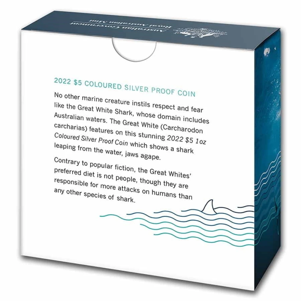 2022 $5 The Great White Shark 1oz Silver Proof Coloured Coin - Image 5
