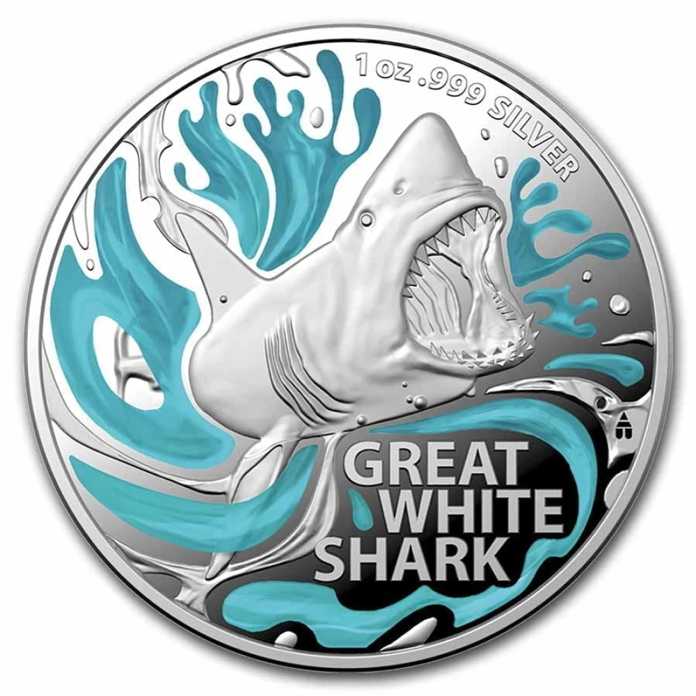 2022 $5 The Great White Shark 1oz Silver Proof Coloured Coin