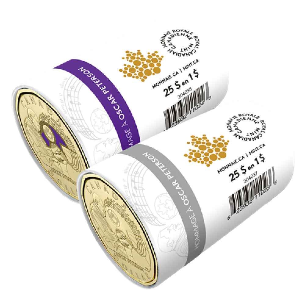 2022 $1 Oscar Peterson Special Wrap Coloured & Non Coloured Coin Roll Set