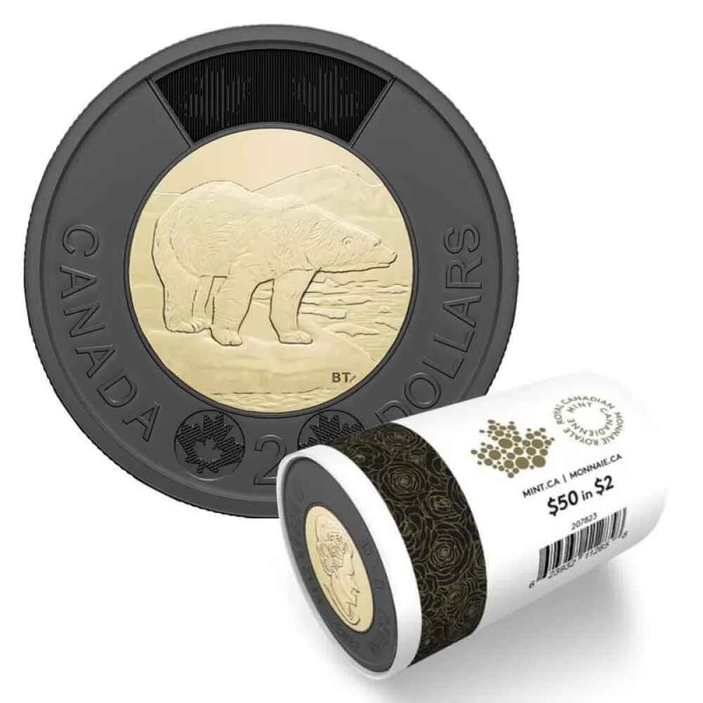 2022 Canadian $2 Polar Bear/Solemn Tribute to Queen Elizabeth II Black Ring Toonie Special Mint Wrap Coin Roll