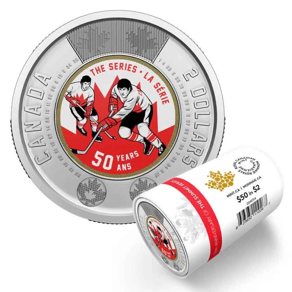 2022 Canadian $2 Summit Hockey Series 50th Anniv Coloured Toonie Special Wrap Coin Roll