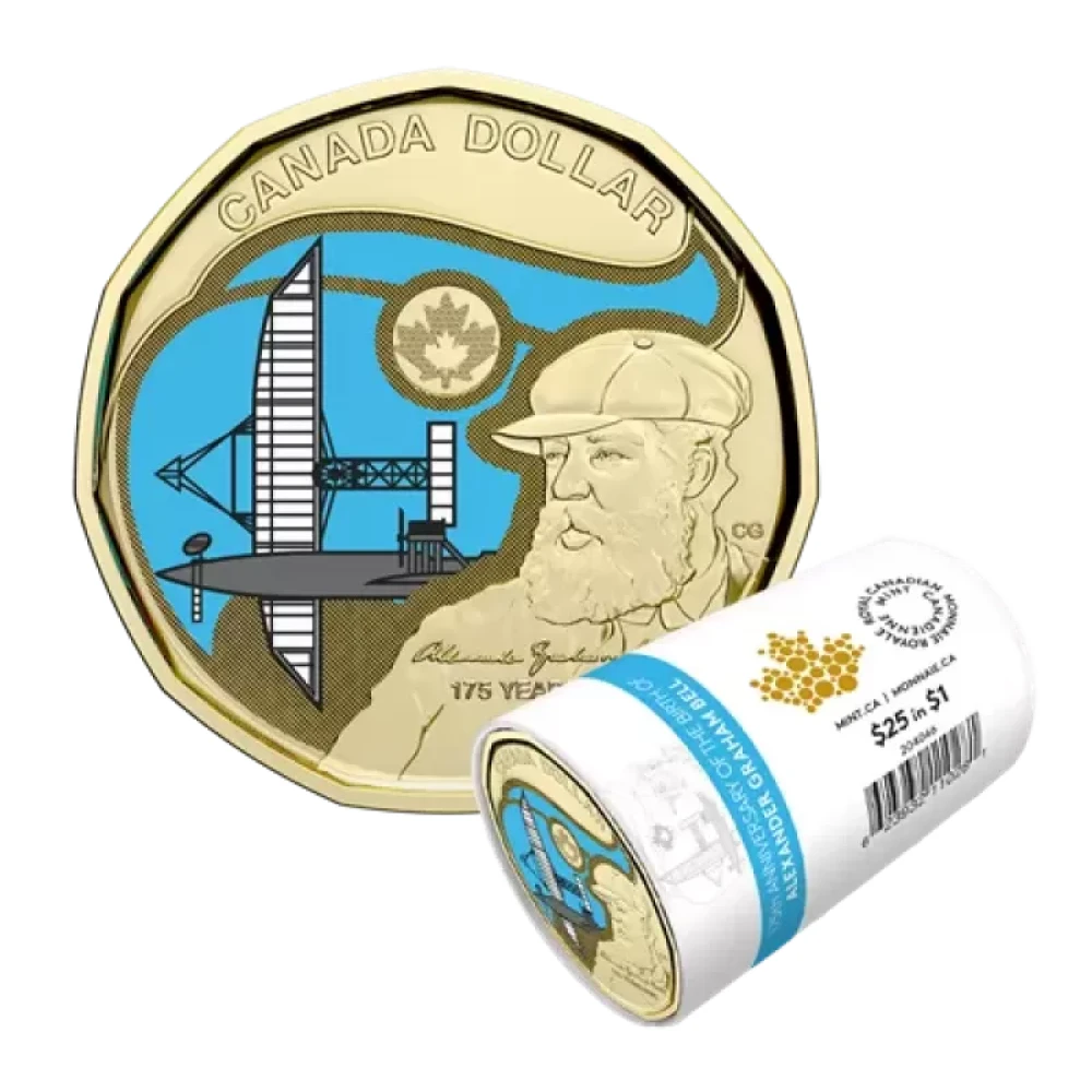 2022 Canadian $1 Birth of Alexander Graham Bell Coloured Loonie Special Wrap Coin Roll