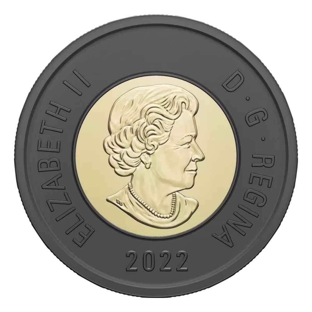 2022 Canadian $2 Polar Bear/Solemn Tribute to Queen Elizabeth II Black Ring Toonie - Image 2