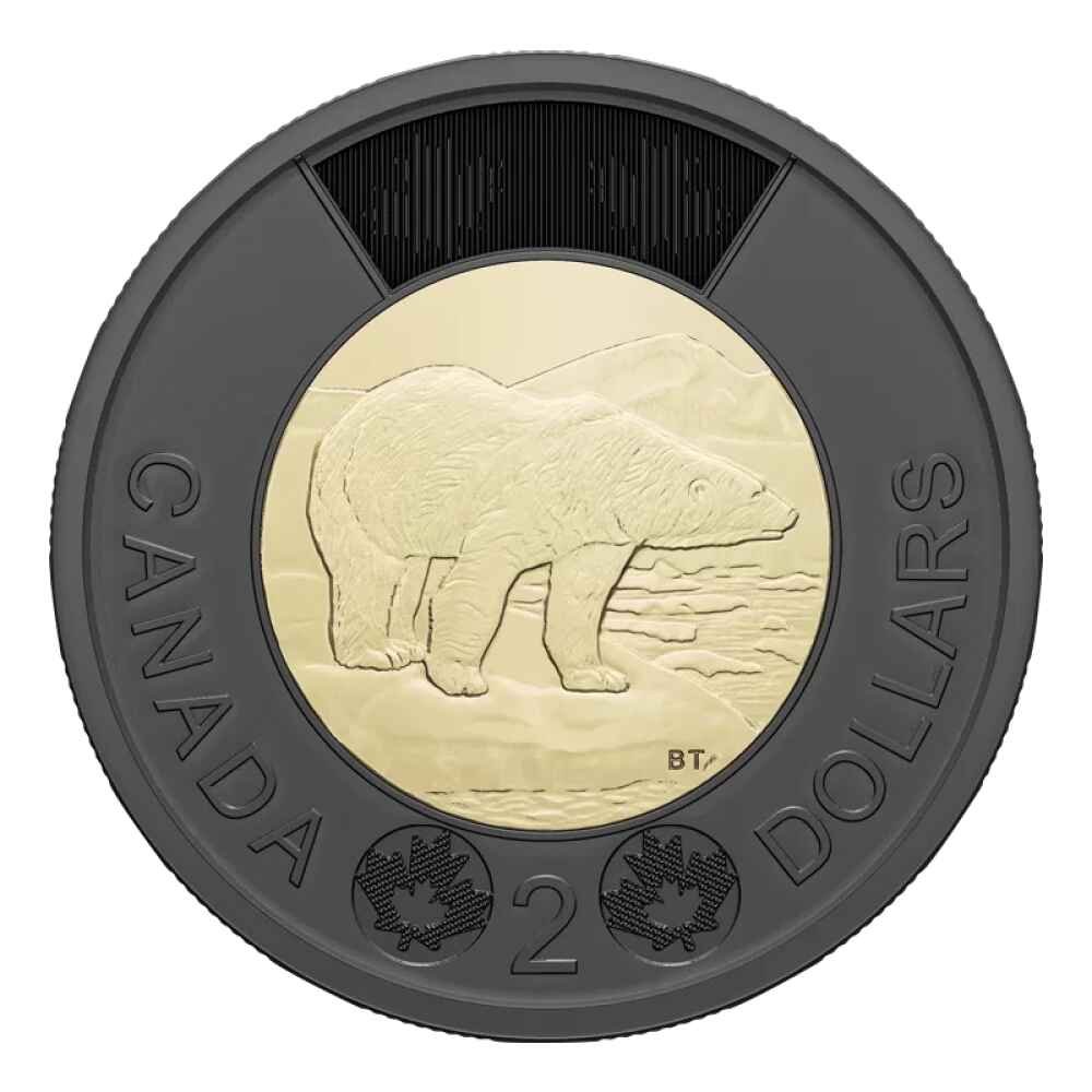 2022 Canadian $2 Polar Bear/Solemn Tribute to Queen Elizabeth II Black Ring Toonie