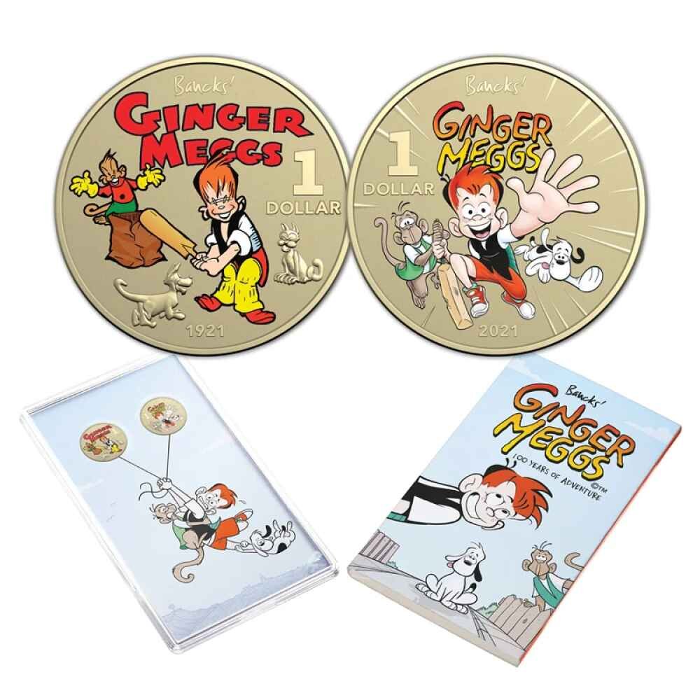 2021 Ginger Meggs Centenary Coloured 2 Coin $1 UNC Set