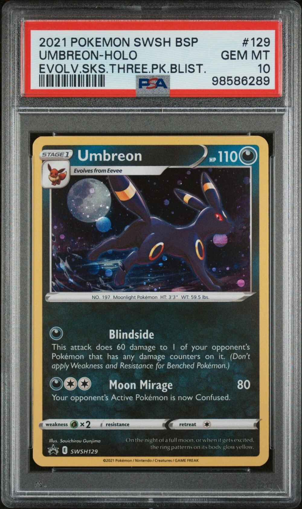 Umbreon SWSH129 Evolving Skies 3 Pack Blister Promo PSA 10