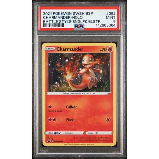 🎰👀 CHARMANDER SWSH 092 HOLO SWIRL PROMO BATTLE STYLES SINGLE PACK BLISTER PSA 9