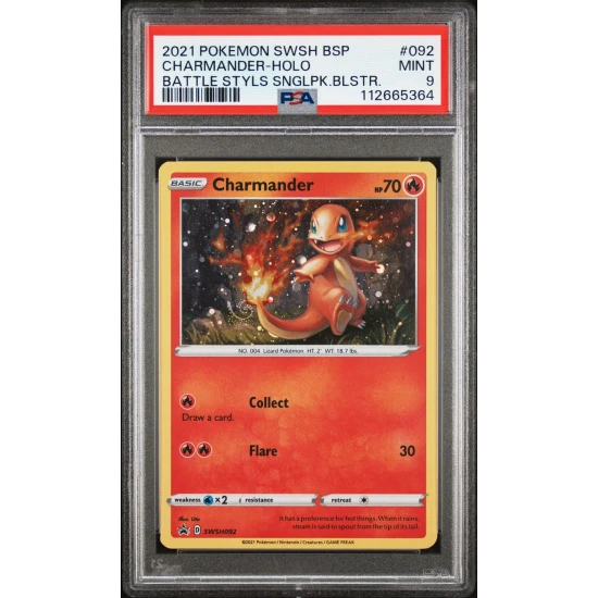 🎰👀 CHARMANDER SWSH 092 HOLO SWIRL PROMO BATTLE STYLES SINGLE PACK BLISTER PSA 9