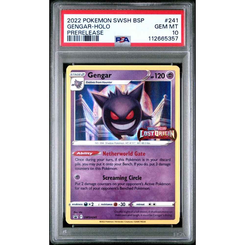 🎰👀 GENGAR HOLO PRERELEASE SWSH 241 BLACK STAR PROMO PSA 10