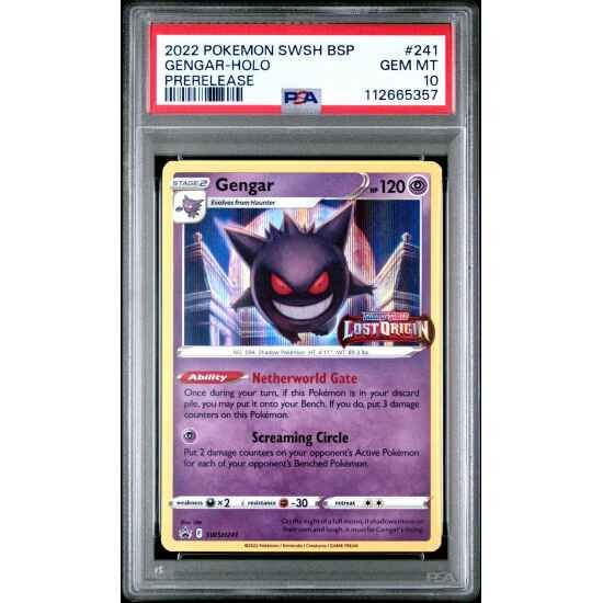 🎰👀 GENGAR HOLO PRERELEASE SWSH 241 BLACK STAR PROMO PSA 10