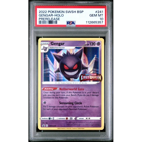 🎰👀 GENGAR HOLO PRERELEASE SWSH 241 BLACK STAR PROMO PSA 10