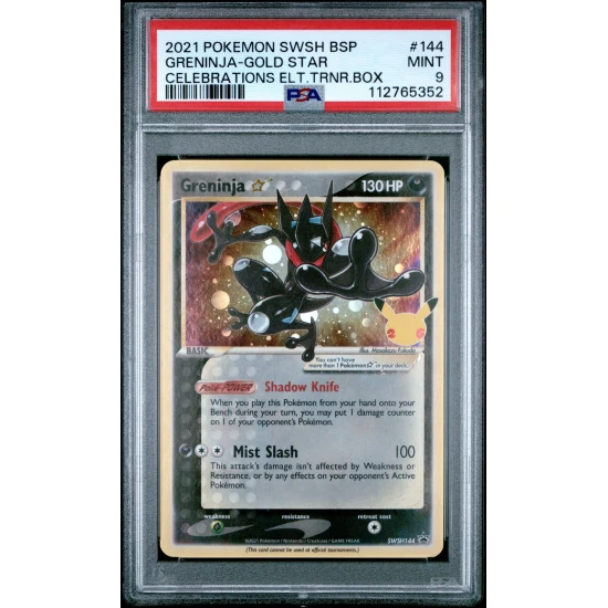 🎰👀 GRENINJA SWSH144 PROMO GOLD STAR 25TH CELEBRATIONS PSA 9