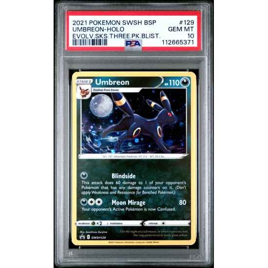 🎰👀 UMBREON SWSH129 EVOLVING SKIES THREE PACK BLISTERS PSA 10